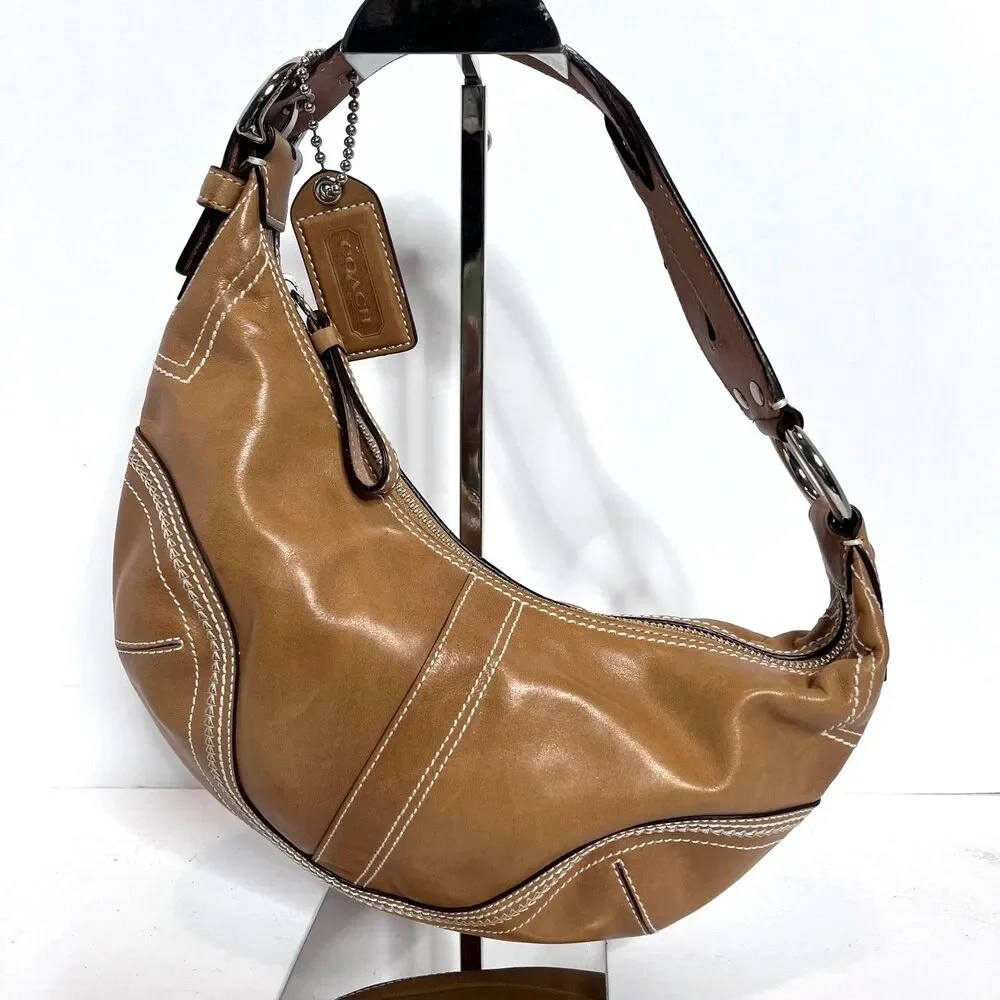 Coach Tan Burnished Leather Soho Boho y2k Medium Baguette Bag #10574